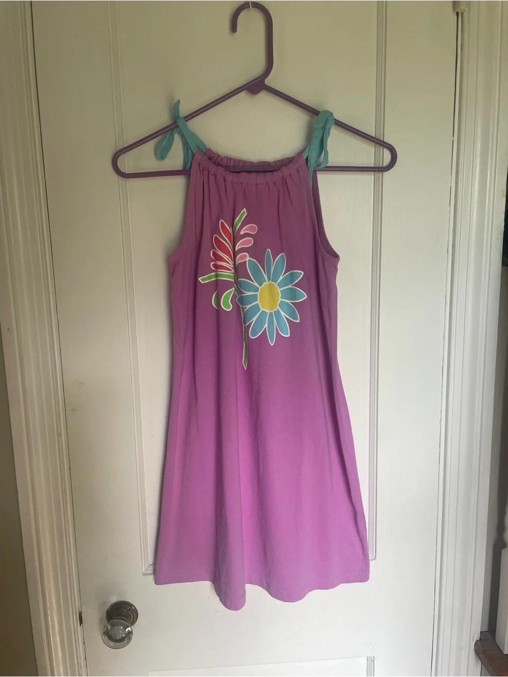 Hanna Andersson Girls' Purple Floral Tie-Shoulder Sundress Size 8